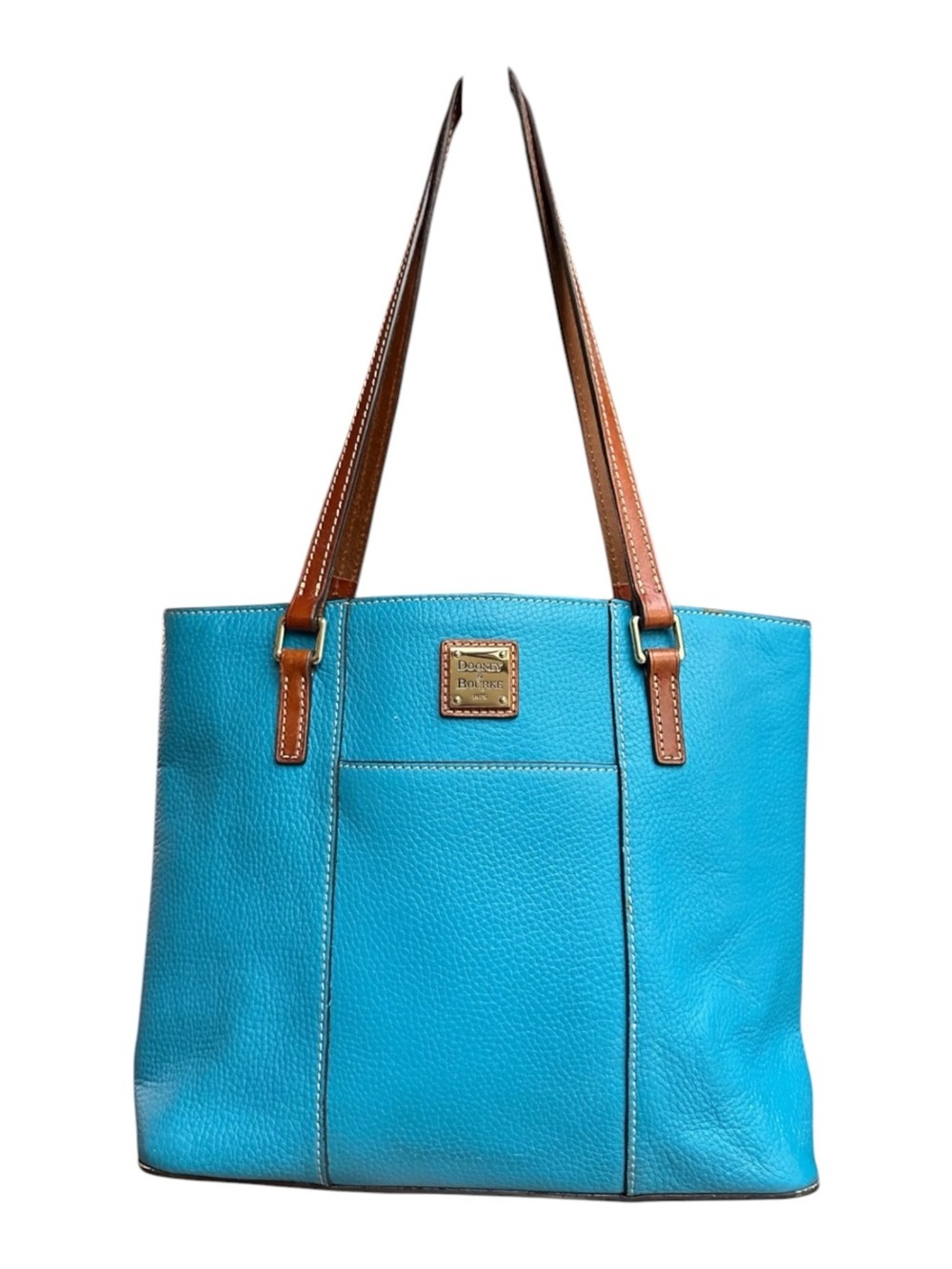 Dooney & Bourke Turquoise Leather Tote with Brown Straps